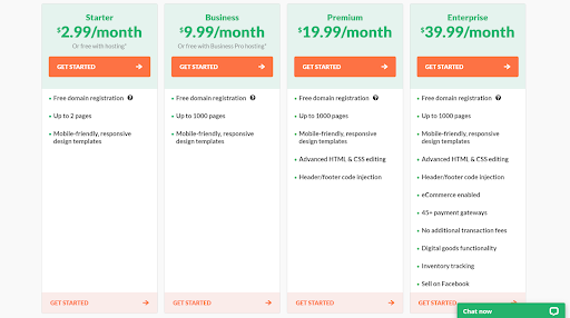 HostPapa pricing table 
